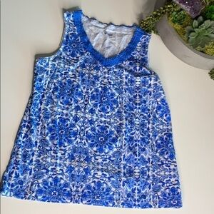 Basic Edition lace v neck floral mandala tank top small women’s s